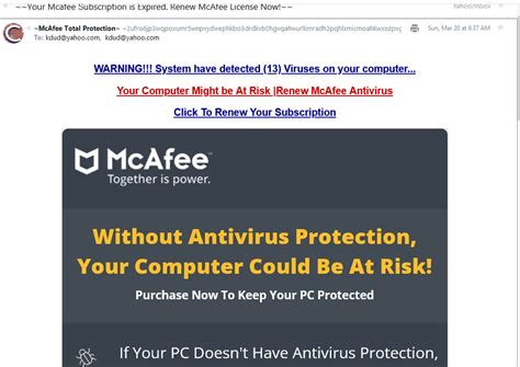 mcafee subscription renewal scam|McAfee Phishing Scam Email Claims 'Device at Risk'.